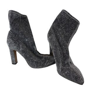 Neiman Marcus Silver Glitter Stretch Ankle Boots Heels Holiday Party Size 8